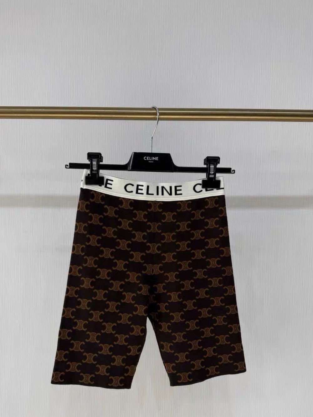 Celine Brown & White Logo Knit Bike Shorts